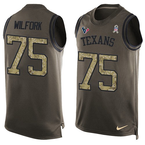 Men's Limited Vince Wilfork Nike Jersey Green - #75 Salute to Service Tank Top NFL Houston Texans